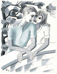 Amoureux sur pont 21x30