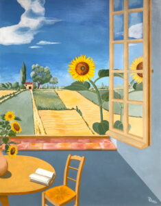 Bien le bonjour du tournesol. 33x42.