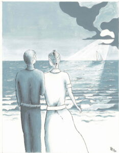 Couple rêvant bord de mer 21x30
